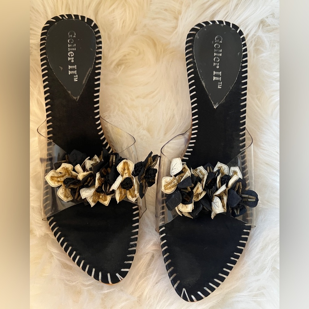 Black and Cream Floral Heels